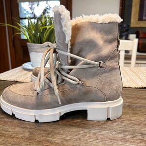 Avellini Portugal Shearling Boots Suede Leather Lace Up Lug Sole Ankle 7.5